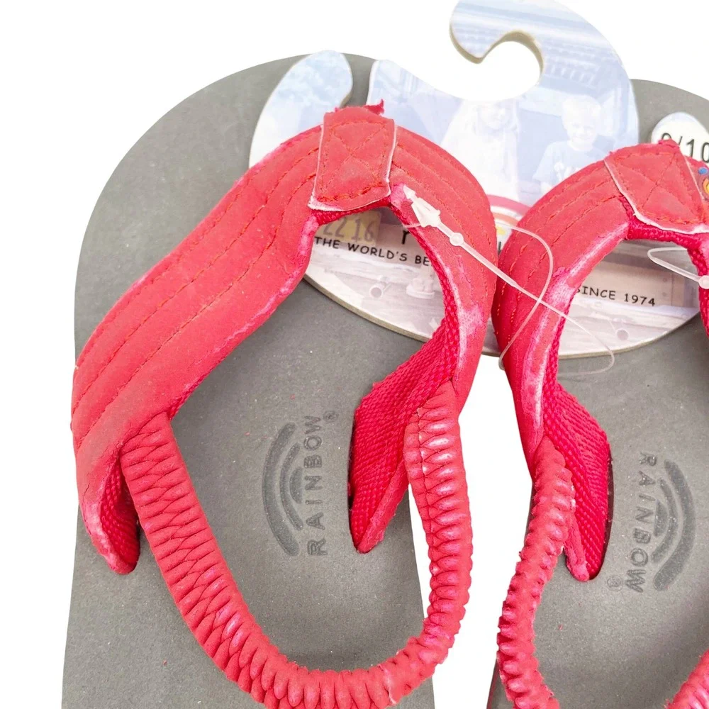 Rainbow Kids' Red Grombows Backstrap PU Nubuck Flip Flop Sandals Size 9/10
